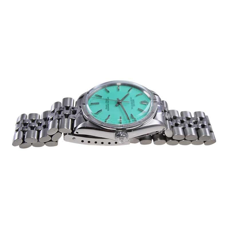 Rolex Stainless Steel with T. Blue Dial Rare Machined Bezel from Mid 1960's For Sale 3