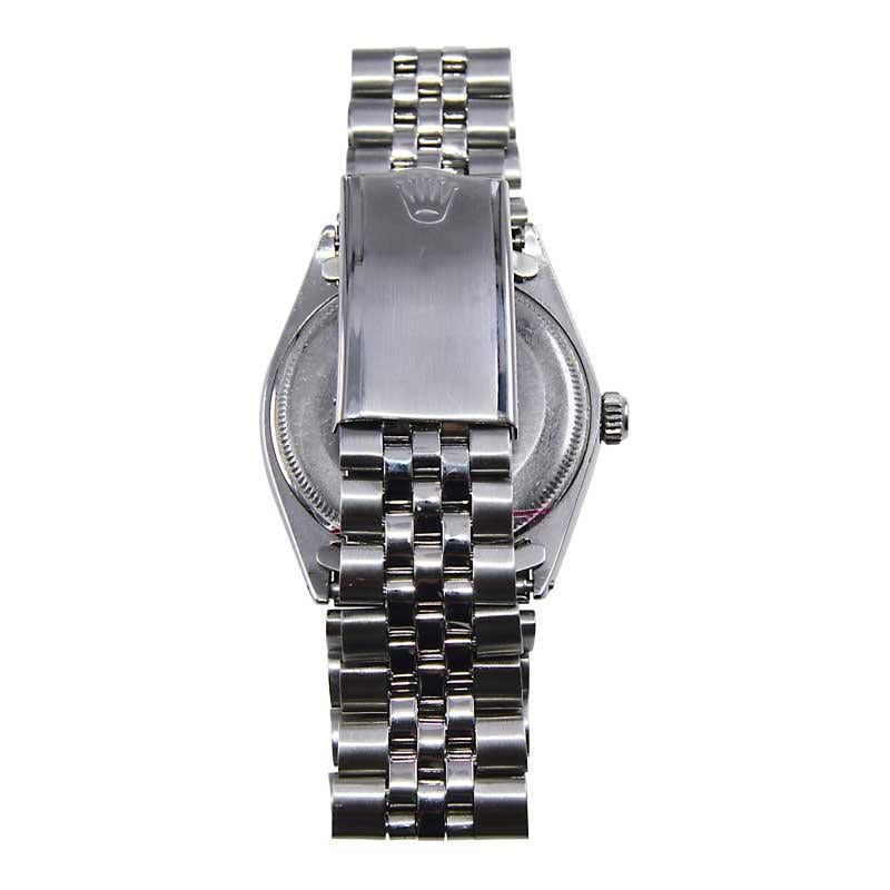 Rolex Stainless Steel with T. Blue Dial Rare Machined Bezel from Mid 1960's For Sale 4
