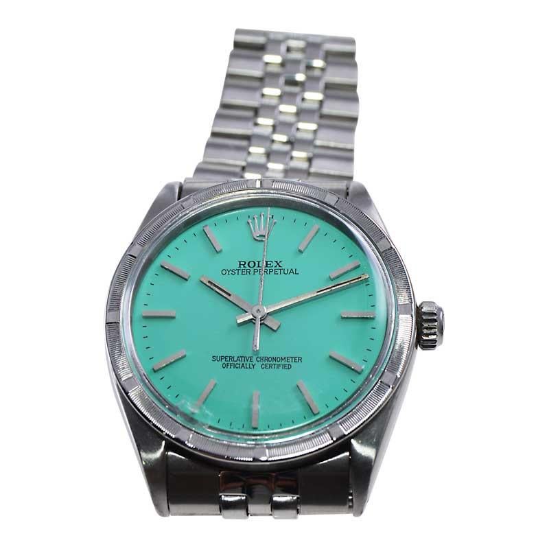 Rolex Stainless Steel with T. Blue Dial Rare Machined Bezel from Mid 1960's For Sale 2
