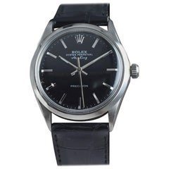 Vintage Rolex Stainless Steel Wristwatch with Original Black Dial from Late 1960's