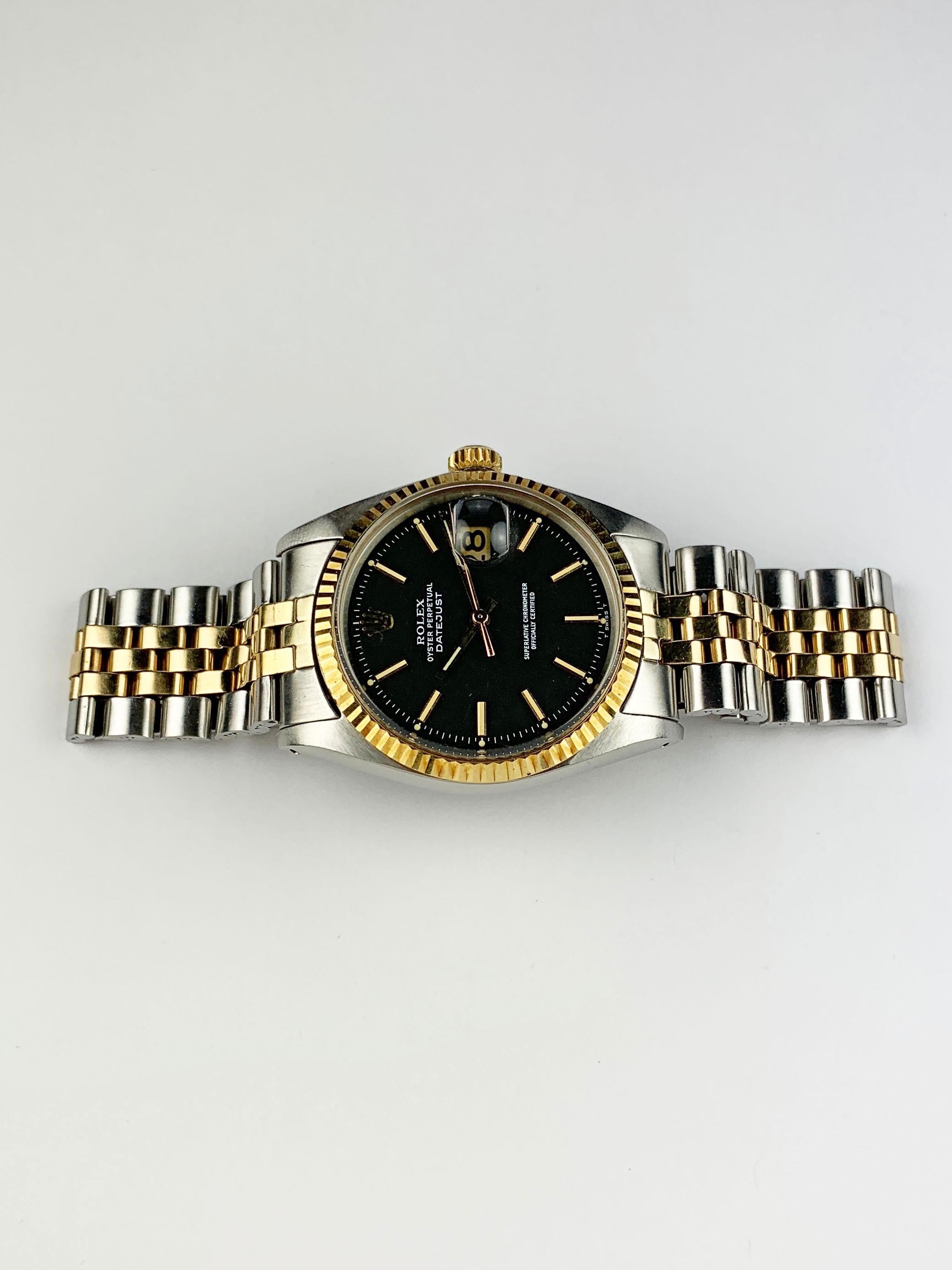 Rolex Stainless Steel Yellow Gold Charcoal Dial Datejust Automatic Wristwatch In Excellent Condition In New York, NY