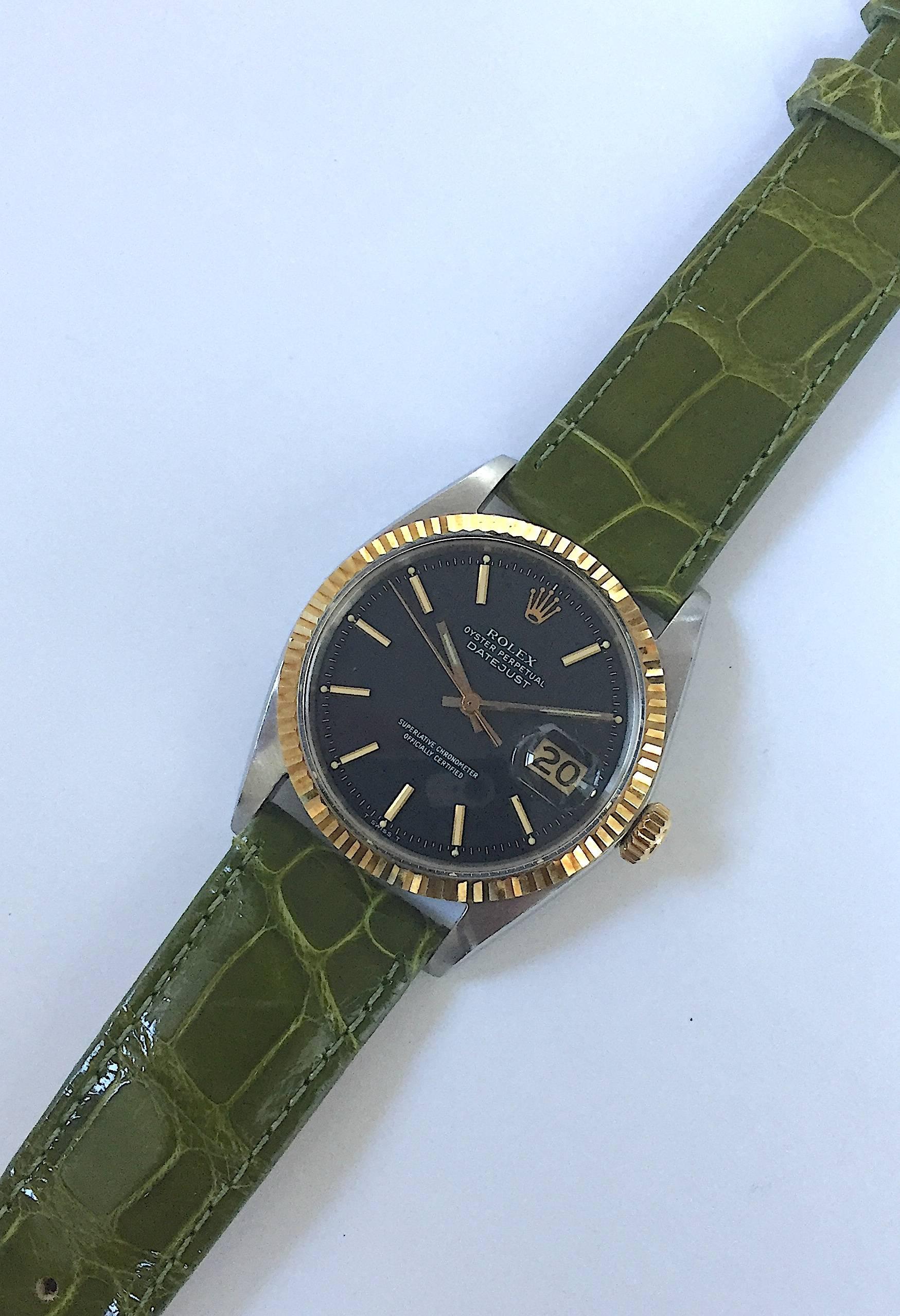 Women's or Men's Rolex Stainless Steel Yellow Gold Charcoal Dial Datejust Automatic Wristwatch