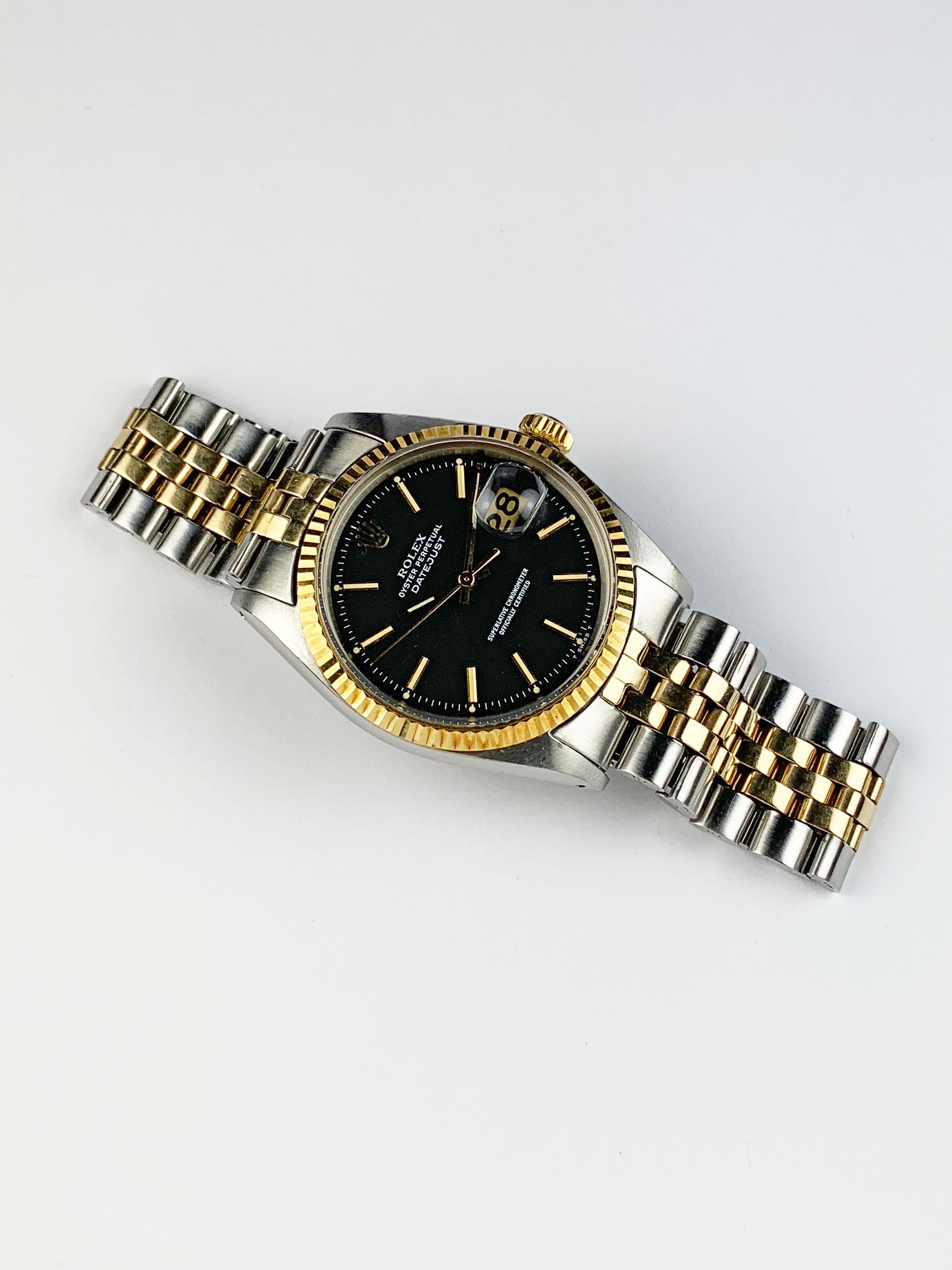 Women's or Men's Rolex Stainless Steel Yellow Gold Charcoal Dial Datejust Automatic Wristwatch