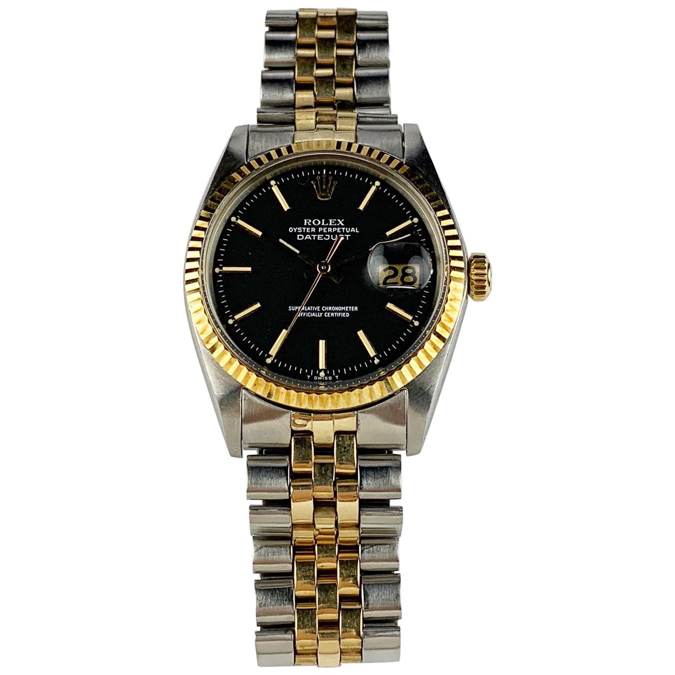 Rolex Stainless Steel Yellow Gold Charcoal Dial Datejust Automatic Wristwatch