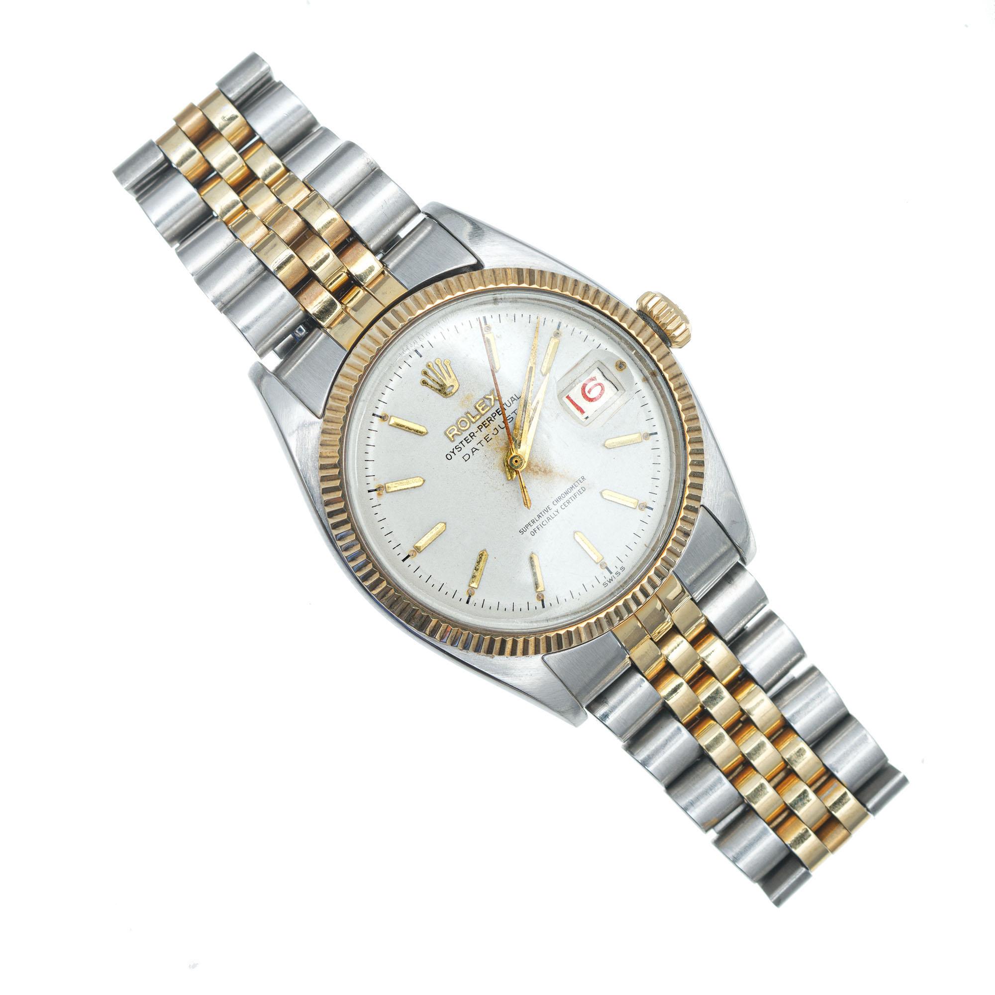 Rolex Edelstahl Gelbgold Datejust Armbanduhr Ref 6605 Herren im Angebot