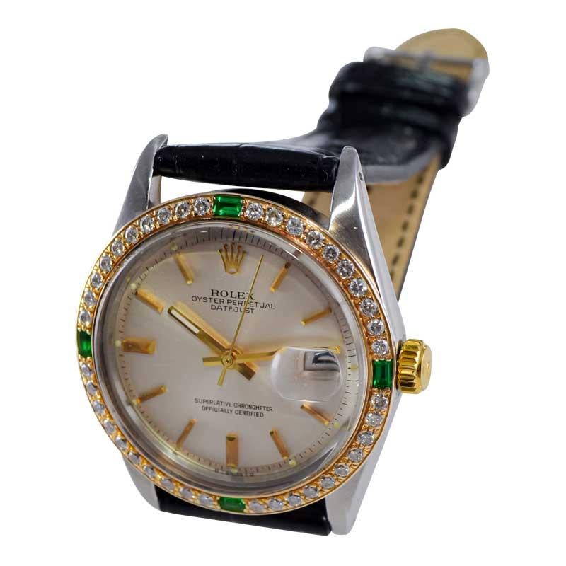 Rolex Stainless with Gold Aftermarket Diamond and Emerald Bezel from Mid 1970's 1