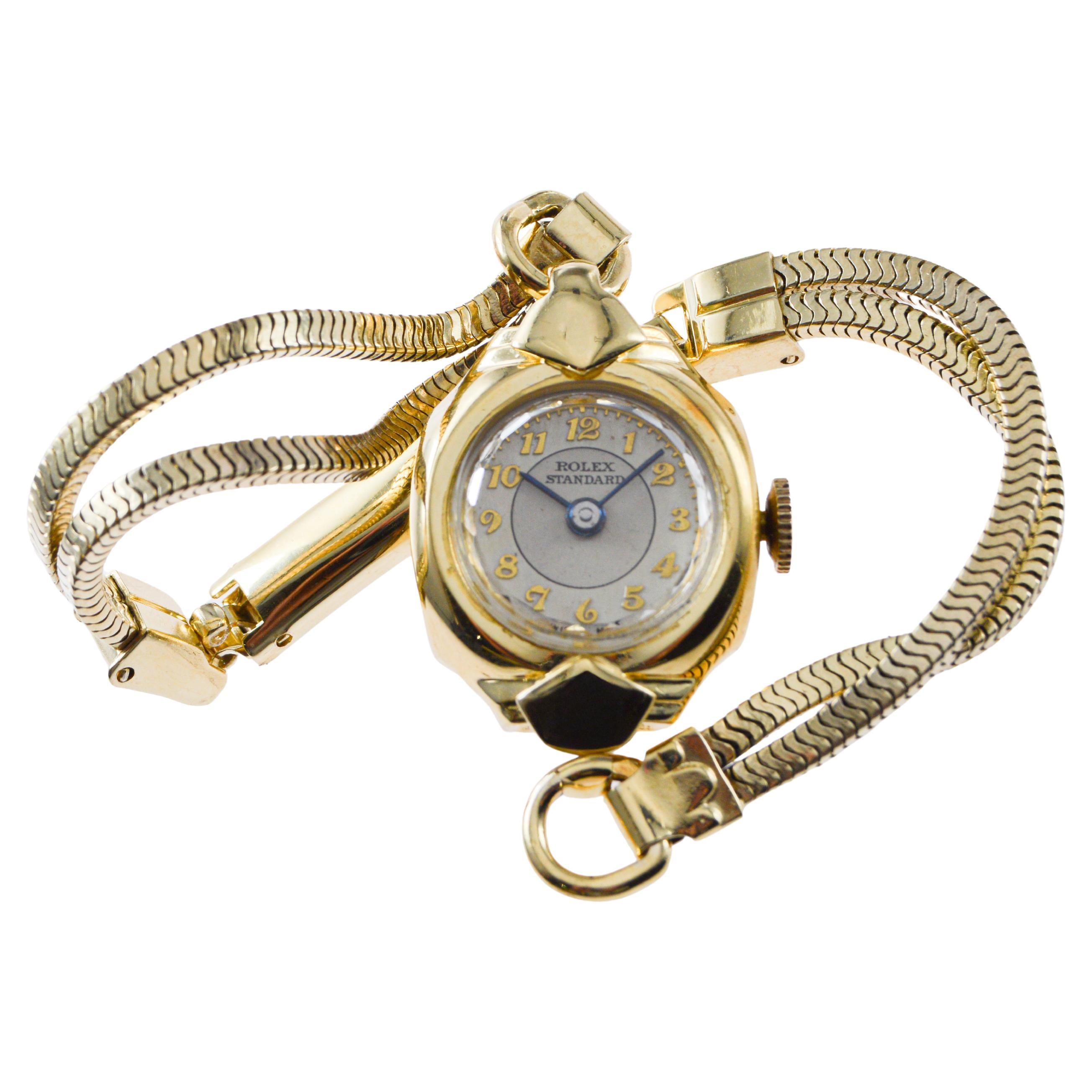 Rolex Standard Gold gefüllt Damen Art Deco Uhr mit Original patiniert Zifferblatt