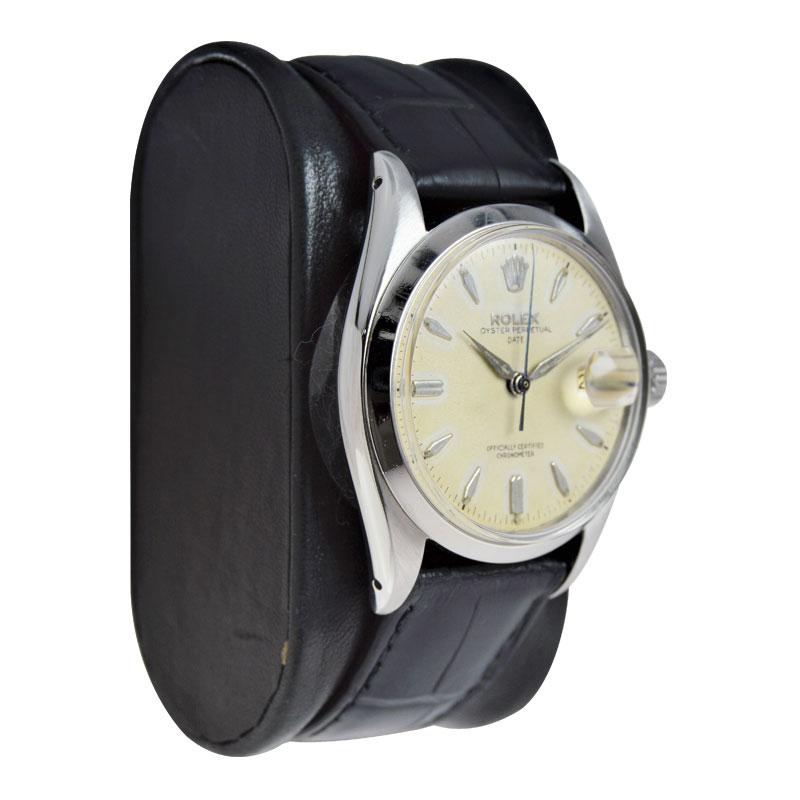 Rolex Stanless Steel Oyster Perpetual Date with Original Dial from 1957 In Excellent Condition For Sale In Long Beach, CA