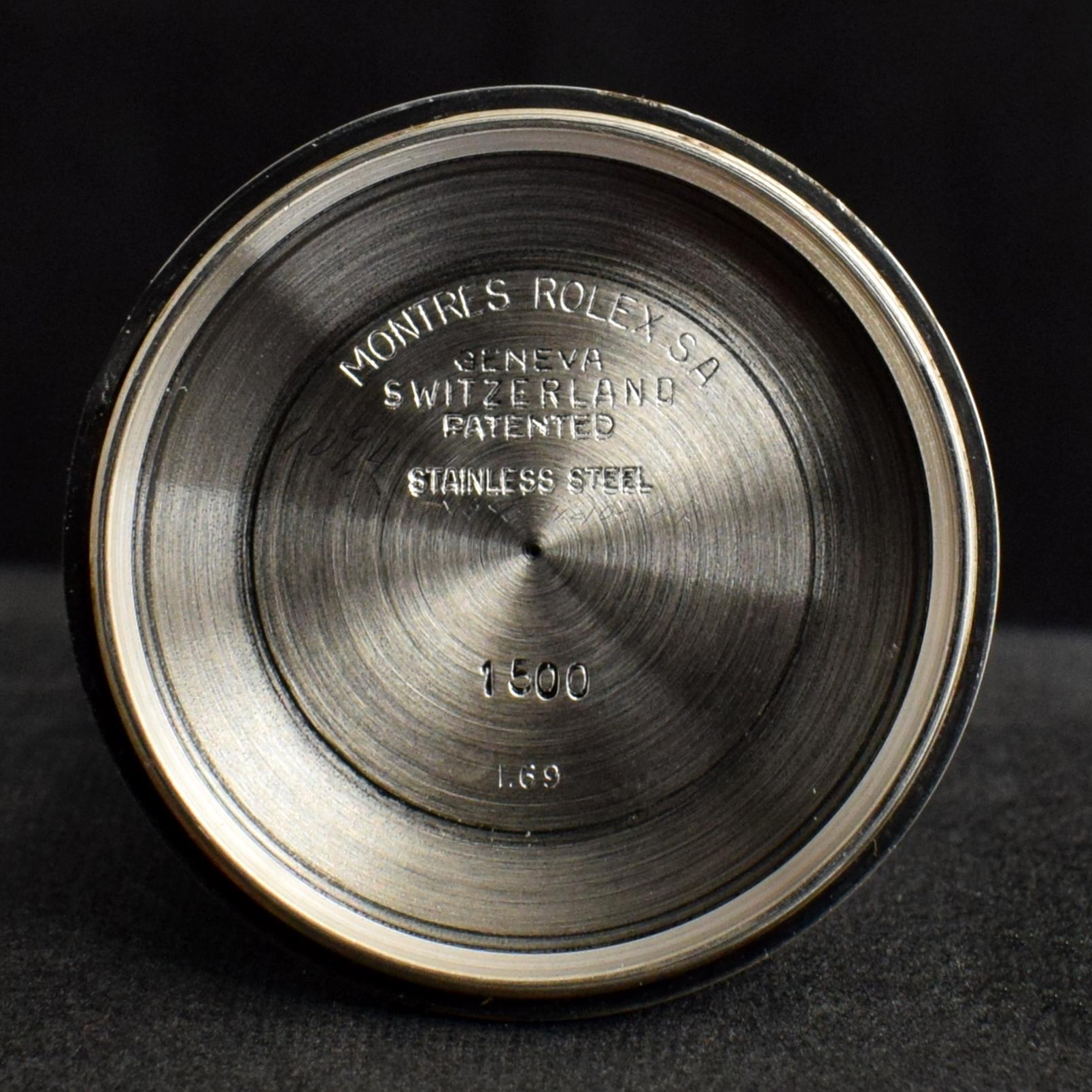 Rolex Stahl 34mm Oyster Perpetual Date Graues Zifferblatt 1500 Automatikuhr, 1969 im Angebot 5