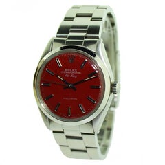 Rolex Steel Air King Custom Red Dial Original Oyster Bracelet, Early 1980's
