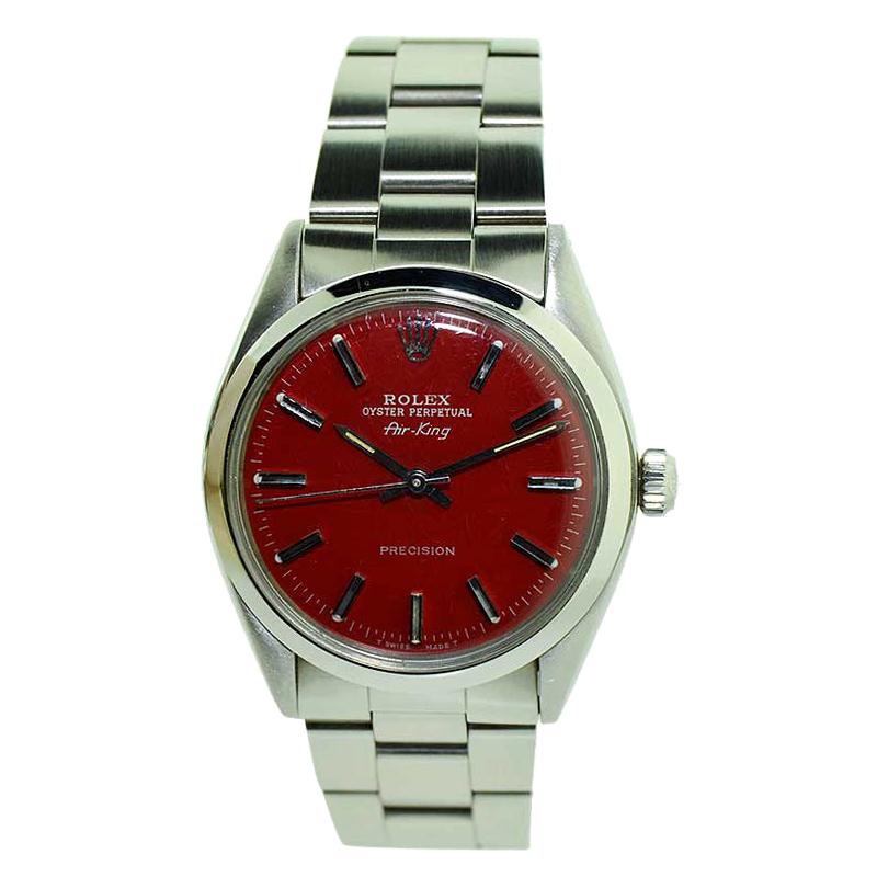 Rolex Steel Air King Custom Red Dial Original Oyster Bracelet, Early 1980's
