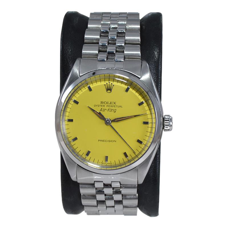 FACTORY / HOUSE: Rolex Watch Co.
STYLE / REFERENCE: Oyster Perpetual Air King / Ref.5500
METAL / MATERIAL: Stainless Steel
CIRCA / YEAR: 1962-63
DIMENSIONS / SIZE: 39mm x 34mm
MOVEMENT / CALIBER: Perpetual (Automatic) Winding / 26 Jewels 
DIAL /
