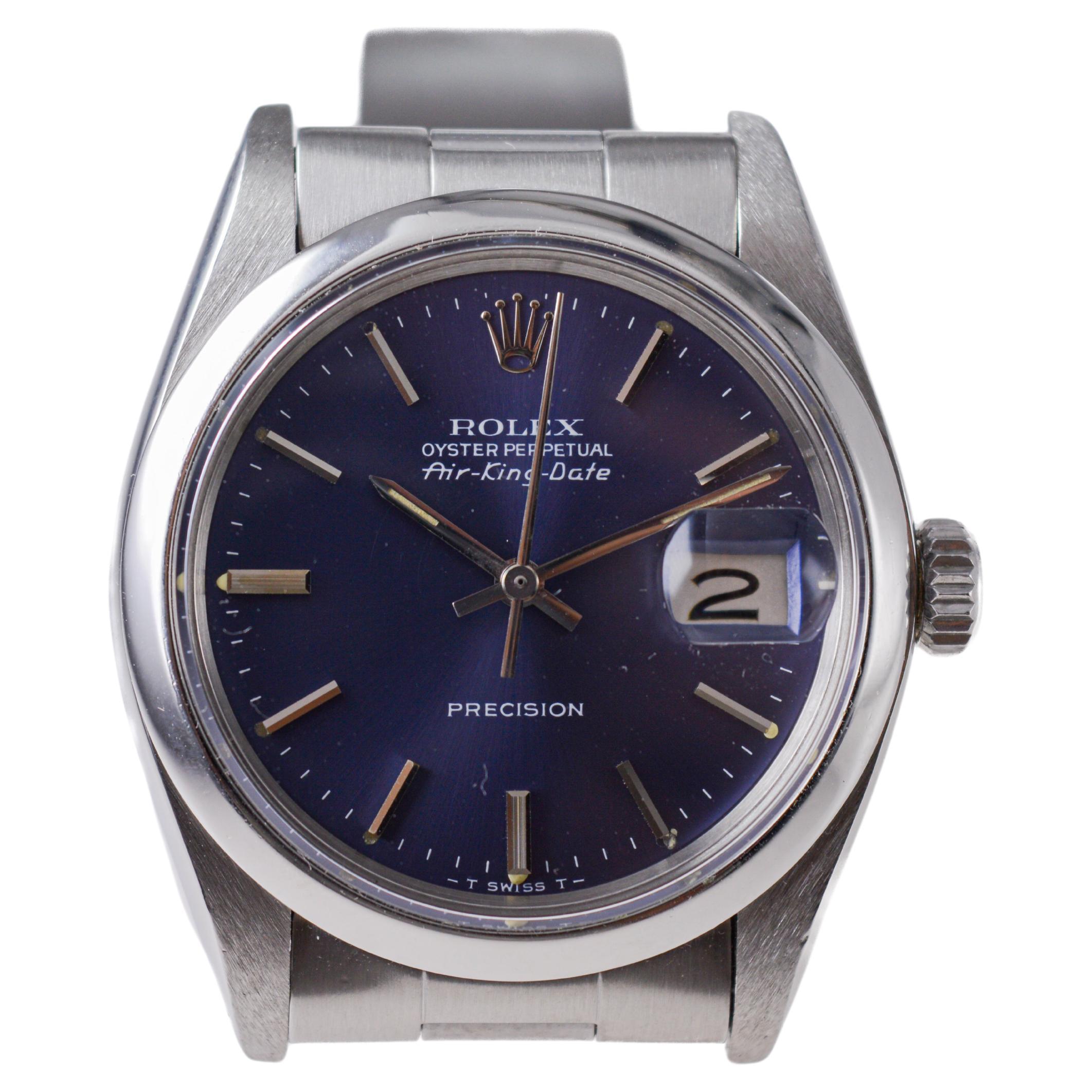 Rolex Steel Air-King Date Rare Model with Original Blue Dial circa, 1981 For Sale 1