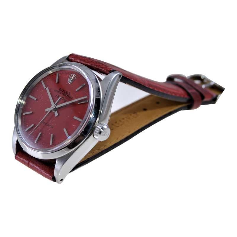 Rolex Steel Oyster Perpetual Air King with Exceptional Custom Red Dial 1960's For Sale 4
