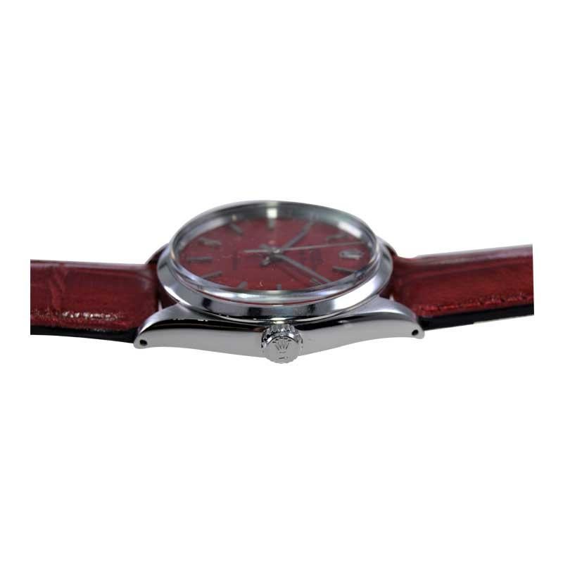 Rolex Steel Oyster Perpetual Air King with Exceptional Custom Red Dial 1960's For Sale 5