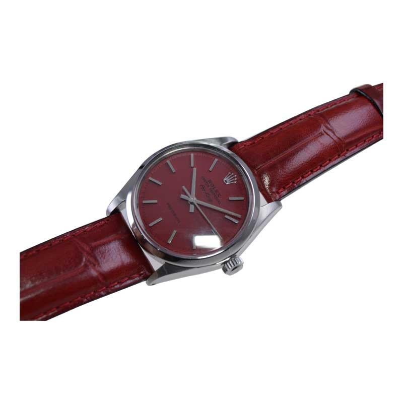 Rolex Steel Oyster Perpetual Air King with Exceptional Custom Red Dial 1960's For Sale 6