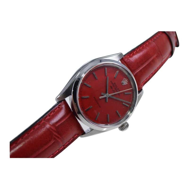 Rolex Steel Oyster Perpetual Air King with Exceptional Custom Red Dial 1960's For Sale 7