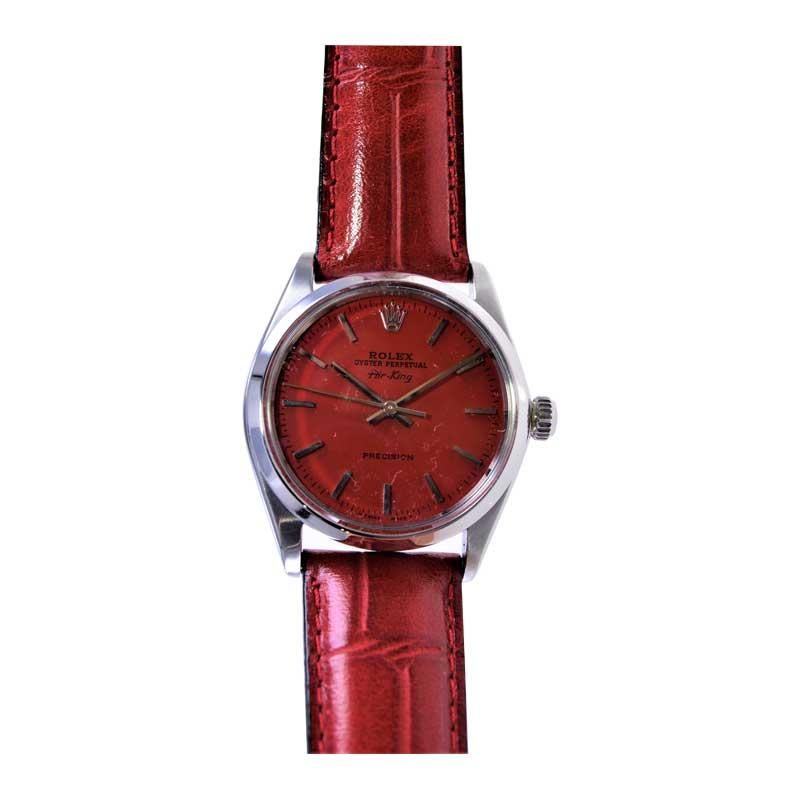 Rolex Steel Oyster Perpetual Air King with Exceptional Custom Red Dial 1960's For Sale 8