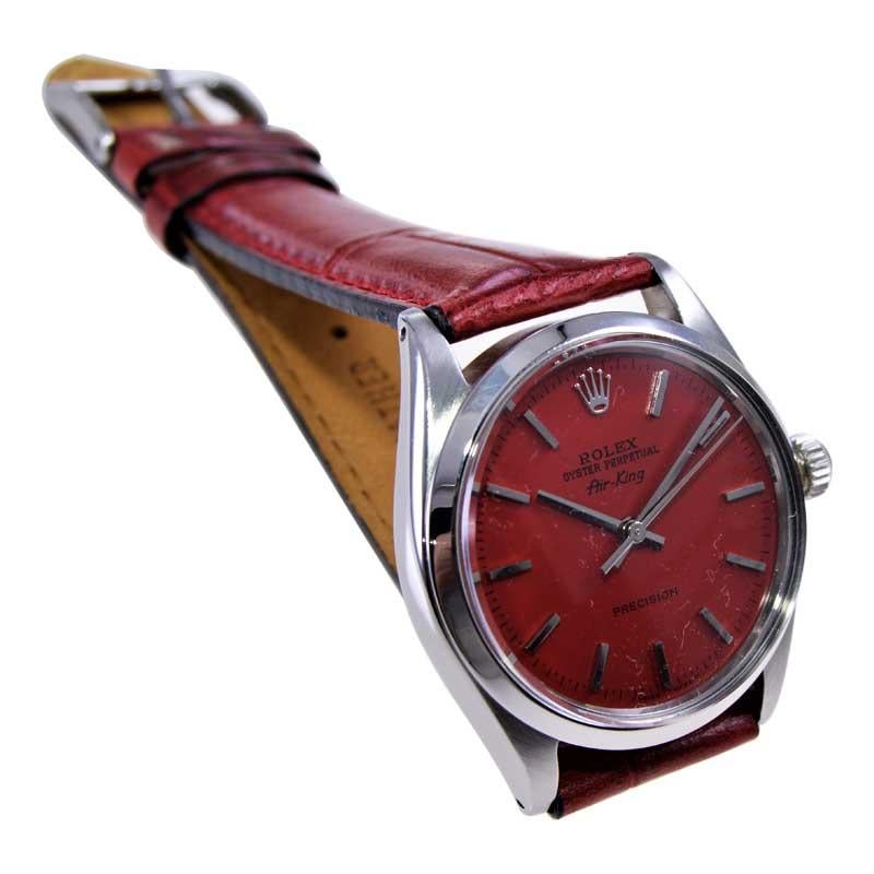Rolex Steel Oyster Perpetual Air King with Exceptional Custom Red Dial 1960's For Sale 2