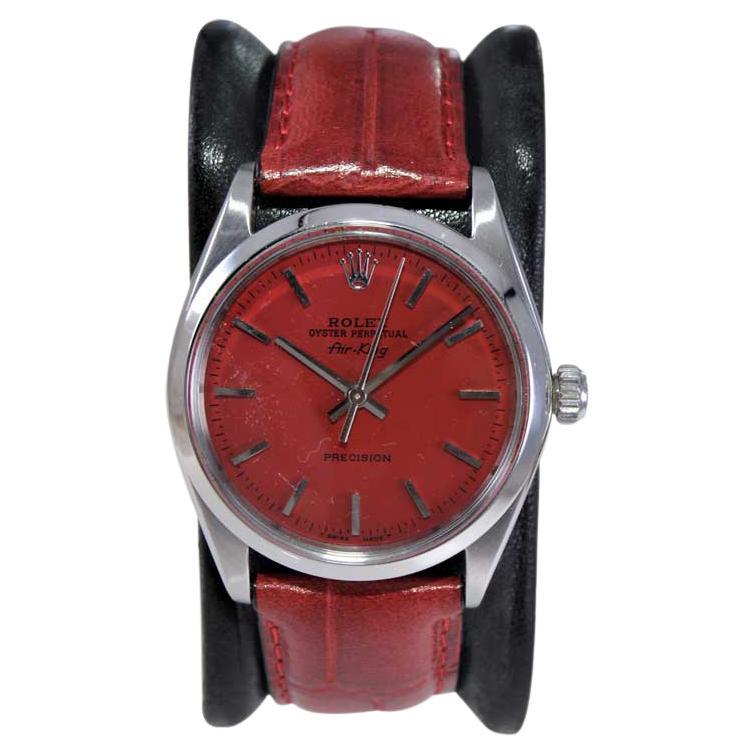 Rolex Steel Oyster Perpetual Air King with Exceptional Custom Red Dial 1960's For Sale