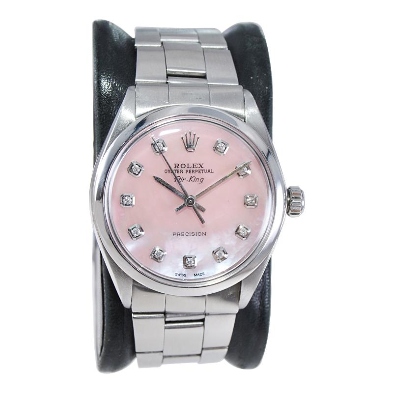Rolex Steel Air King mit individuellem Diamant-Zifferblatt, Anfang der 1970er Jahre im Zustand „Hervorragend“ im Angebot in Long Beach, CA