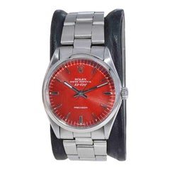 Rolex Steel Air King with a Custom Red Dial and Original Oyster Bracelet Mid 60s