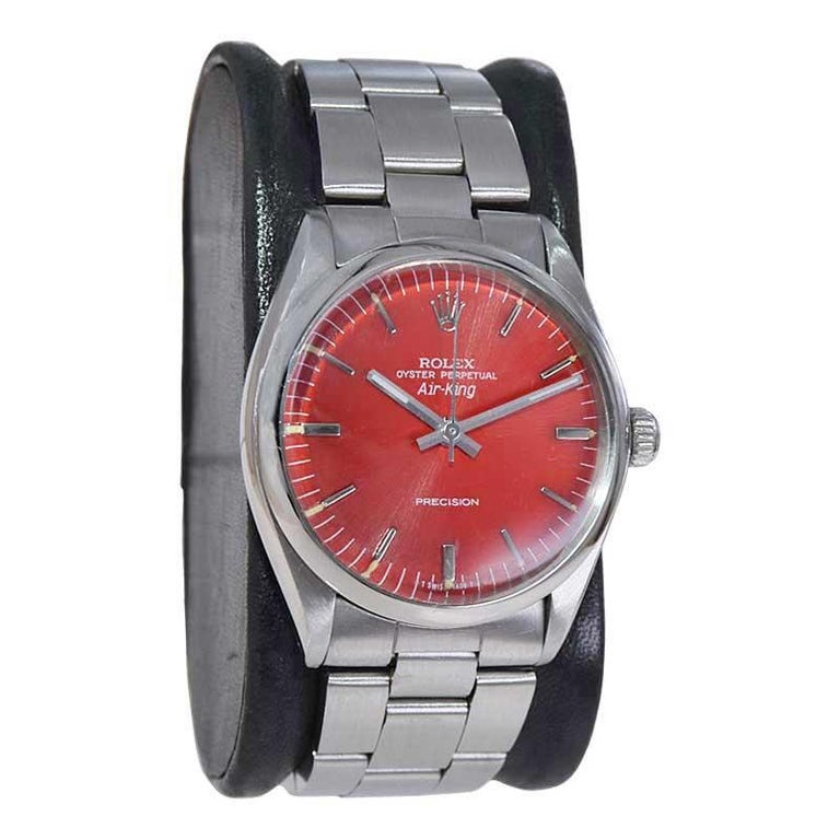 Rolex Steel Air King with a Custom Red Dial and Original Oyster Bracelet Mid 60s For 1stDibs | air-king rolex for sale, air king red dial, air king rolex