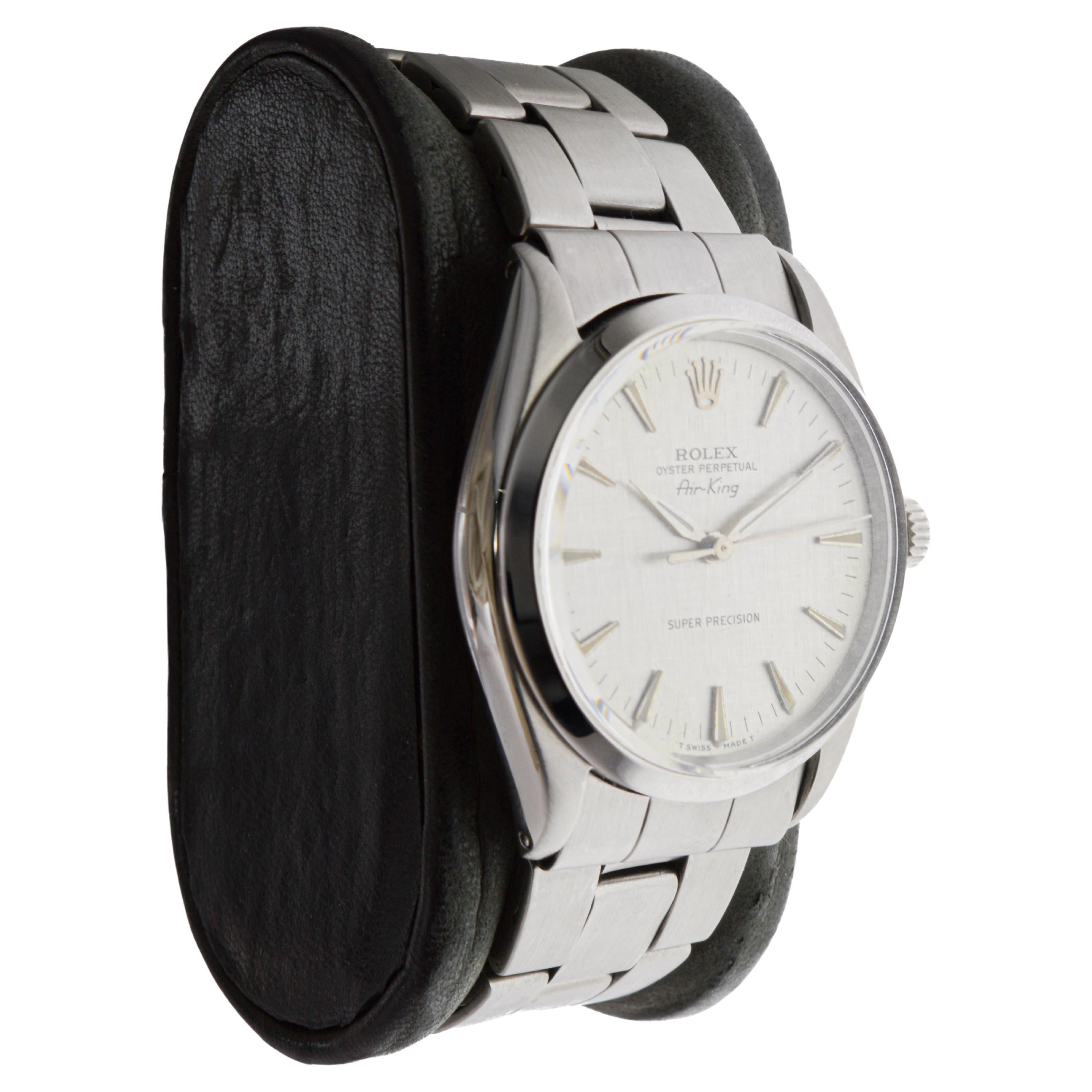 Modern Rolex Steel Air King with a Rare Horizontal Grained Original Dial from 1964 For Sale