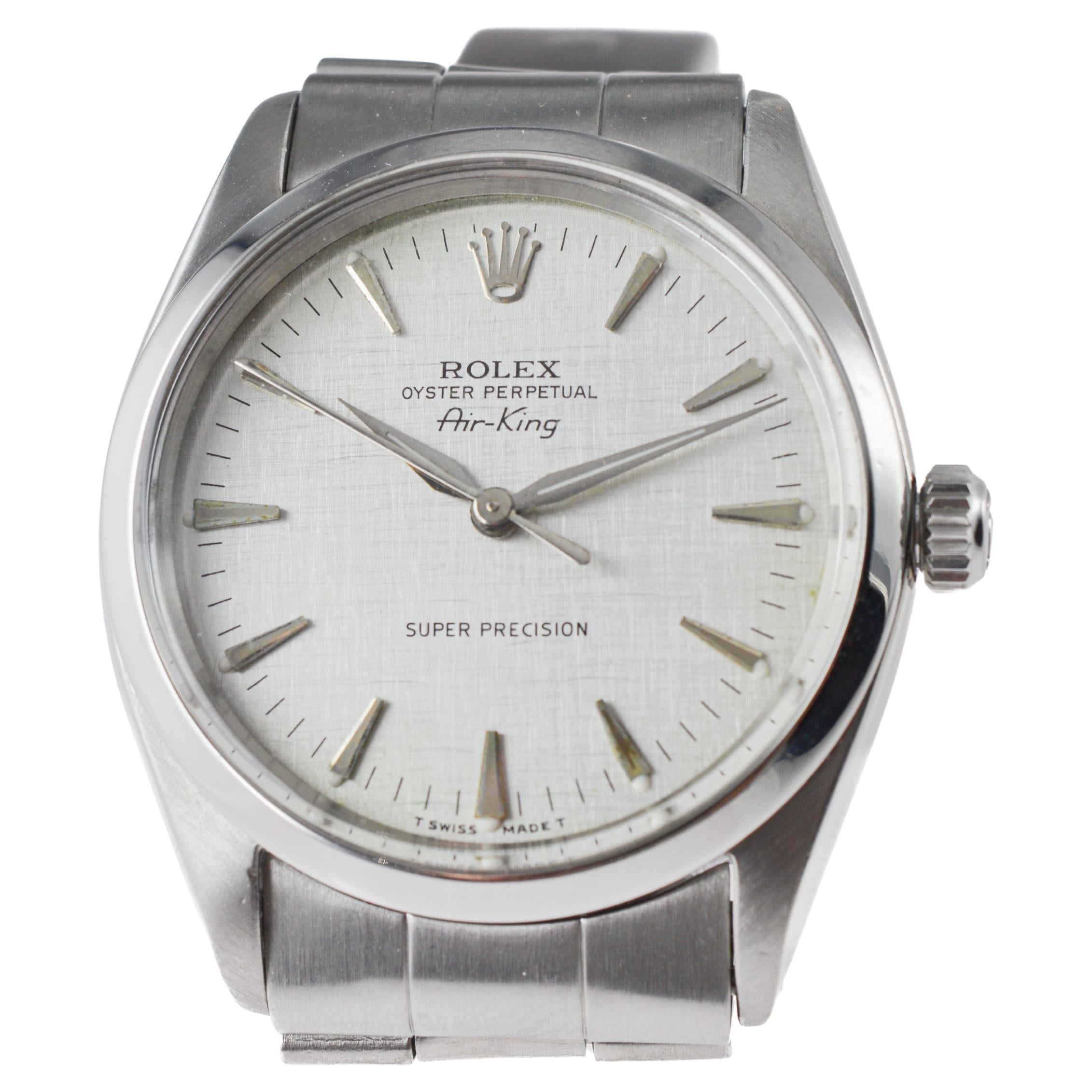 Rolex Steel Air King with a Rare Horizontal Grained Original Dial from 1964 For Sale 2