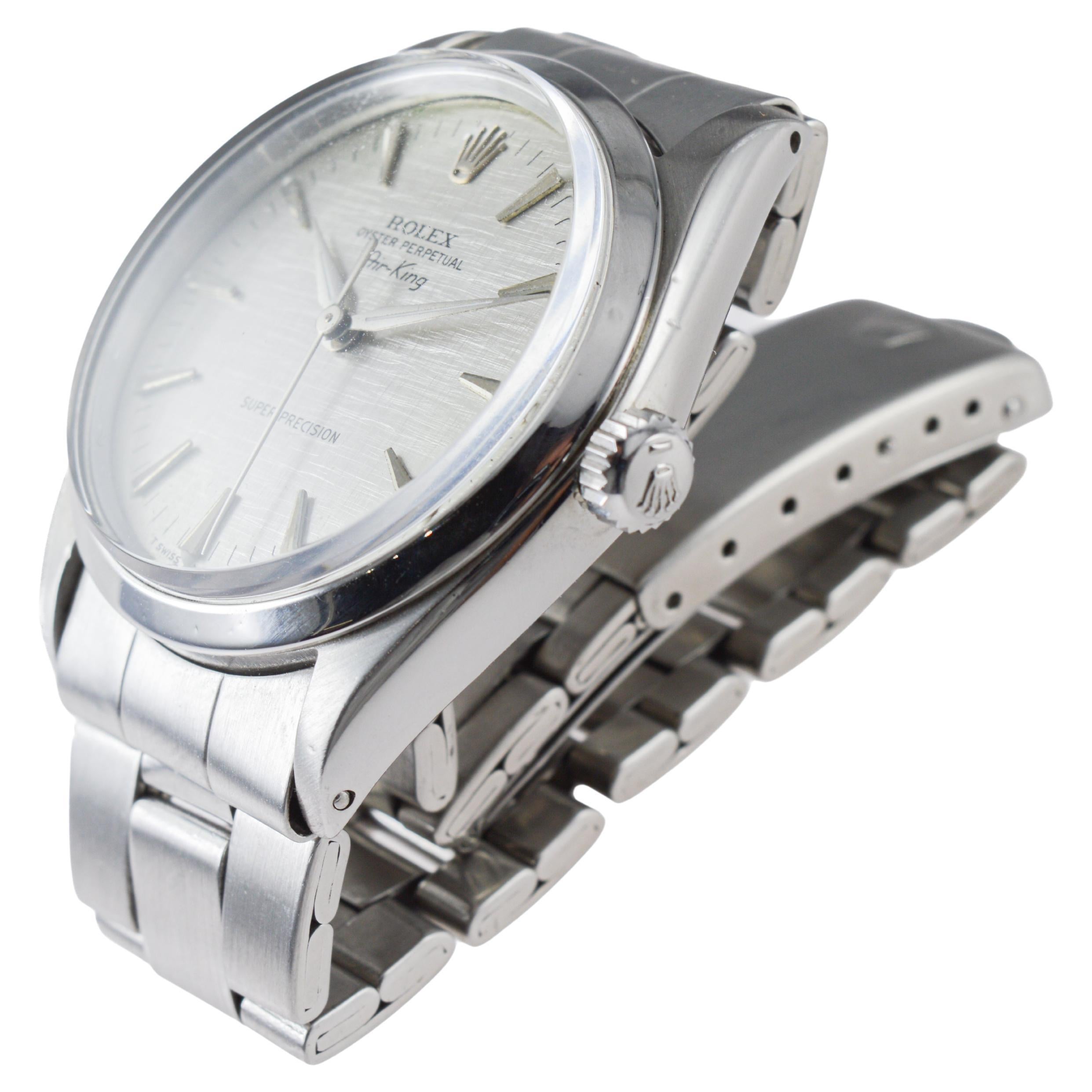 Rolex Steel Air King with a Rare Horizontal Grained Original Dial from 1964 For Sale 3