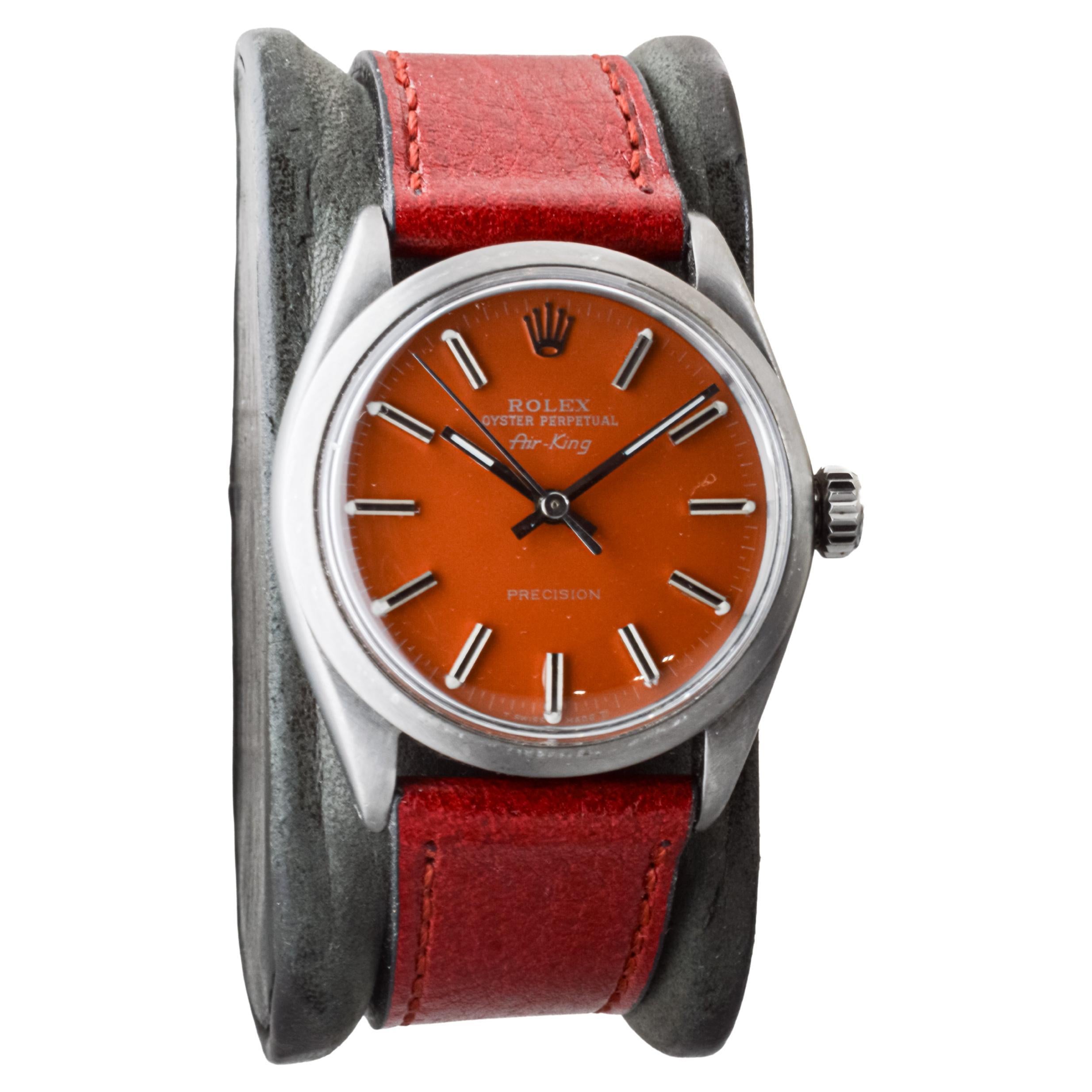 Moderne Rolex Steel Air King avec finition noire et cadran sur mesure circa 1960's en vente