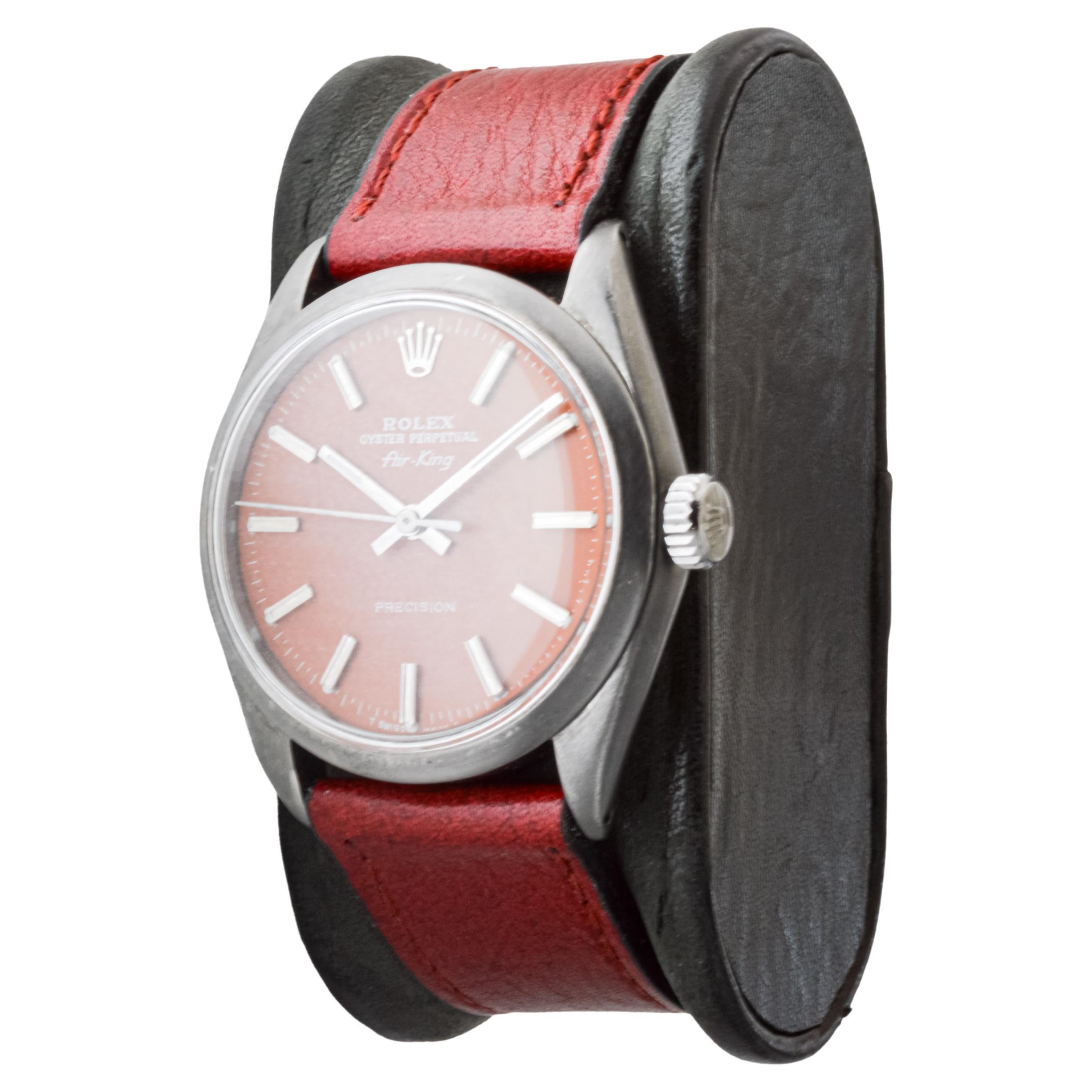 Rolex Steel Air King avec finition noire et cadran sur mesure circa 1960's Unisexe en vente