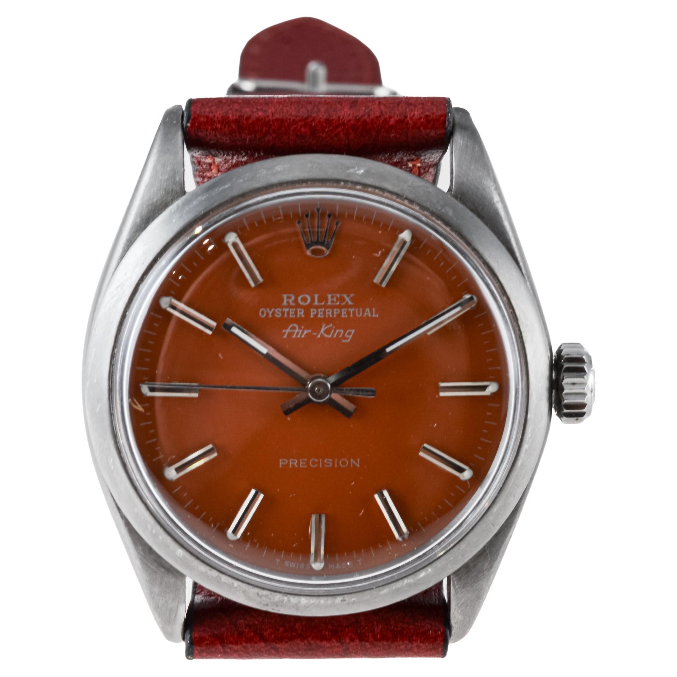Rolex Steel Air King avec finition noire et cadran sur mesure circa 1960's en vente 1