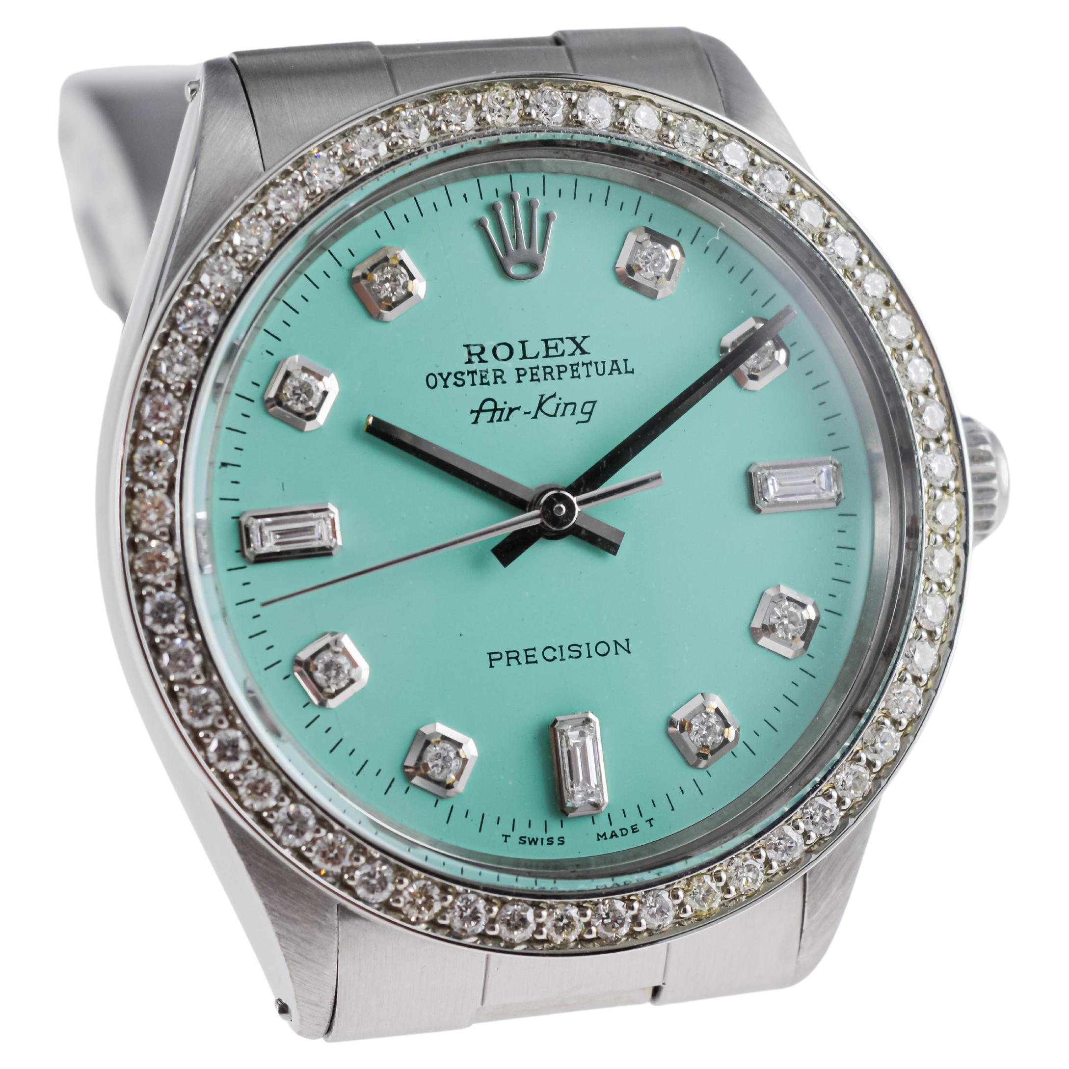 Rolex Air King avec cadran bleu personnalisé et lunette en diamant, années 1970 4