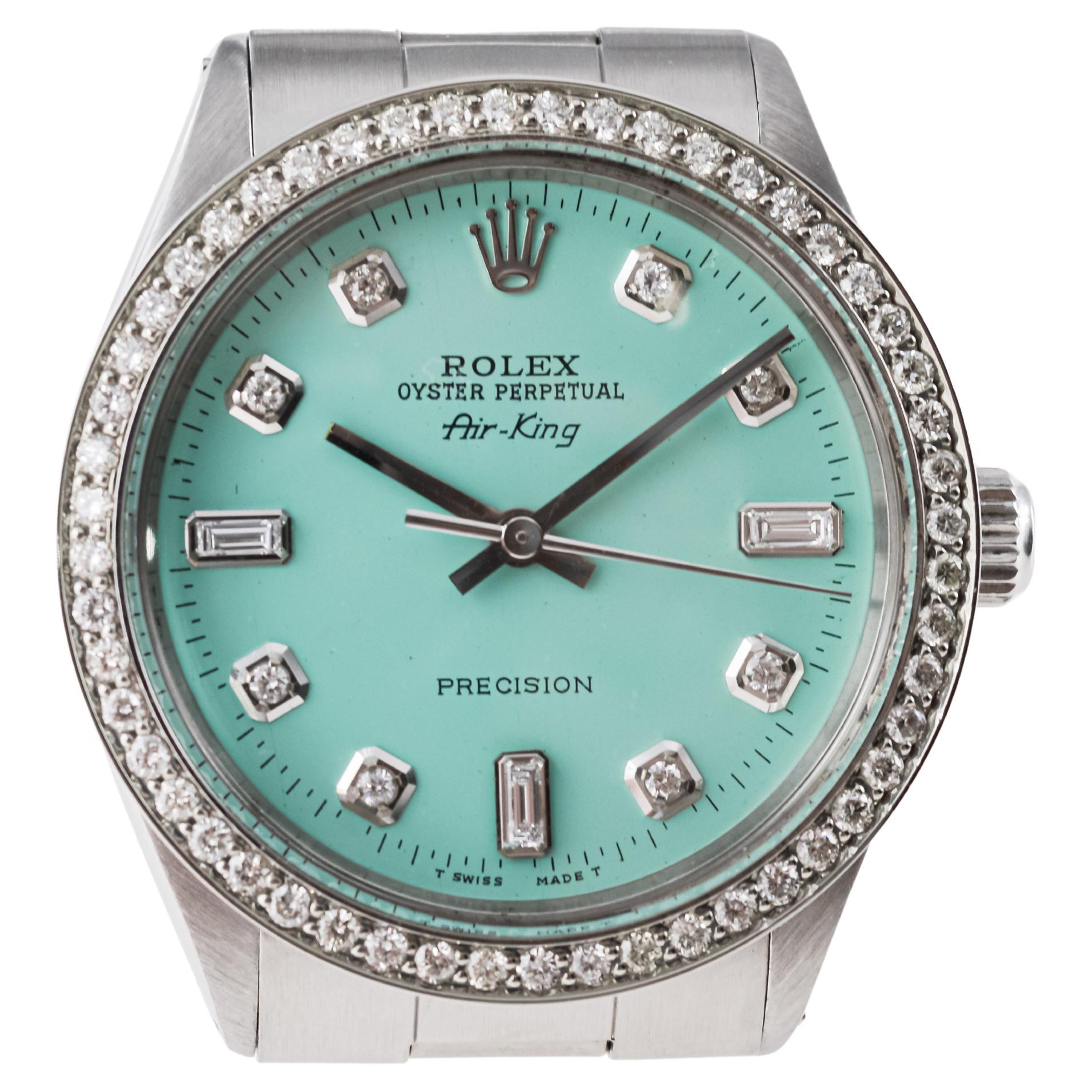 Rolex Air King avec cadran bleu personnalisé et lunette en diamant, années 1970 5