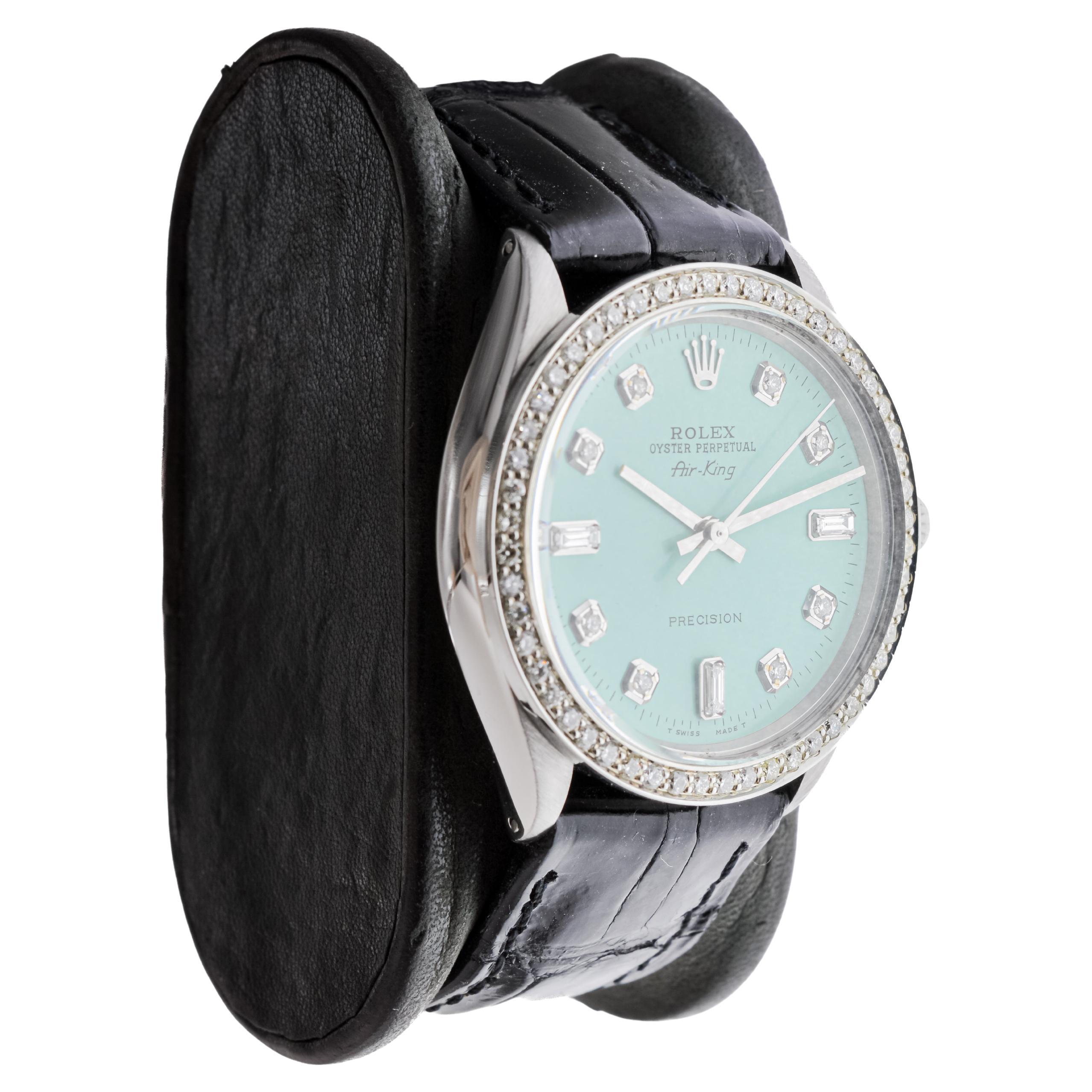 FACTORY / HOUSE: Rolex Watch Company
STYLE / REFERENCE: Air King / Reference 5500
METAL / MATERIAL: Stainless Steel
CIRCA / YEAR: 1970's
DIMENSIONS / SIZE: Length 39mm X Diameter 35mm
MOVEMENT / CALIBER: Perpetual Winding / 26 Jewels / Caliber