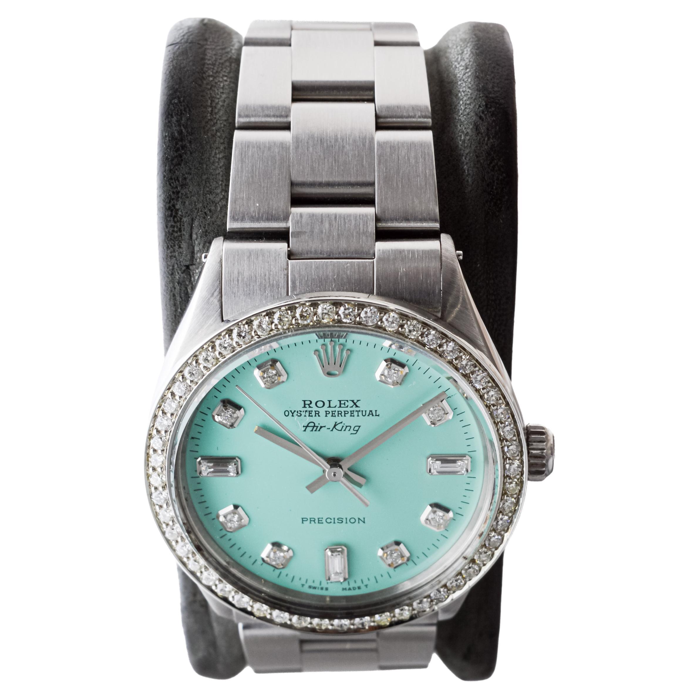 Rolex Air King avec cadran bleu personnalisé et lunette en diamant, années 1970 2
