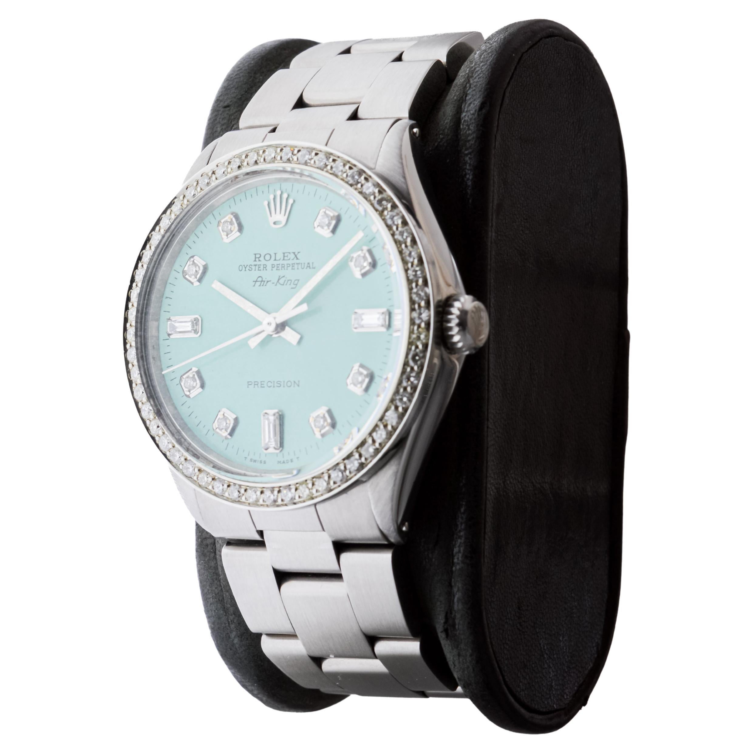 Rolex Air King avec cadran bleu personnalisé et lunette en diamant, années 1970 3