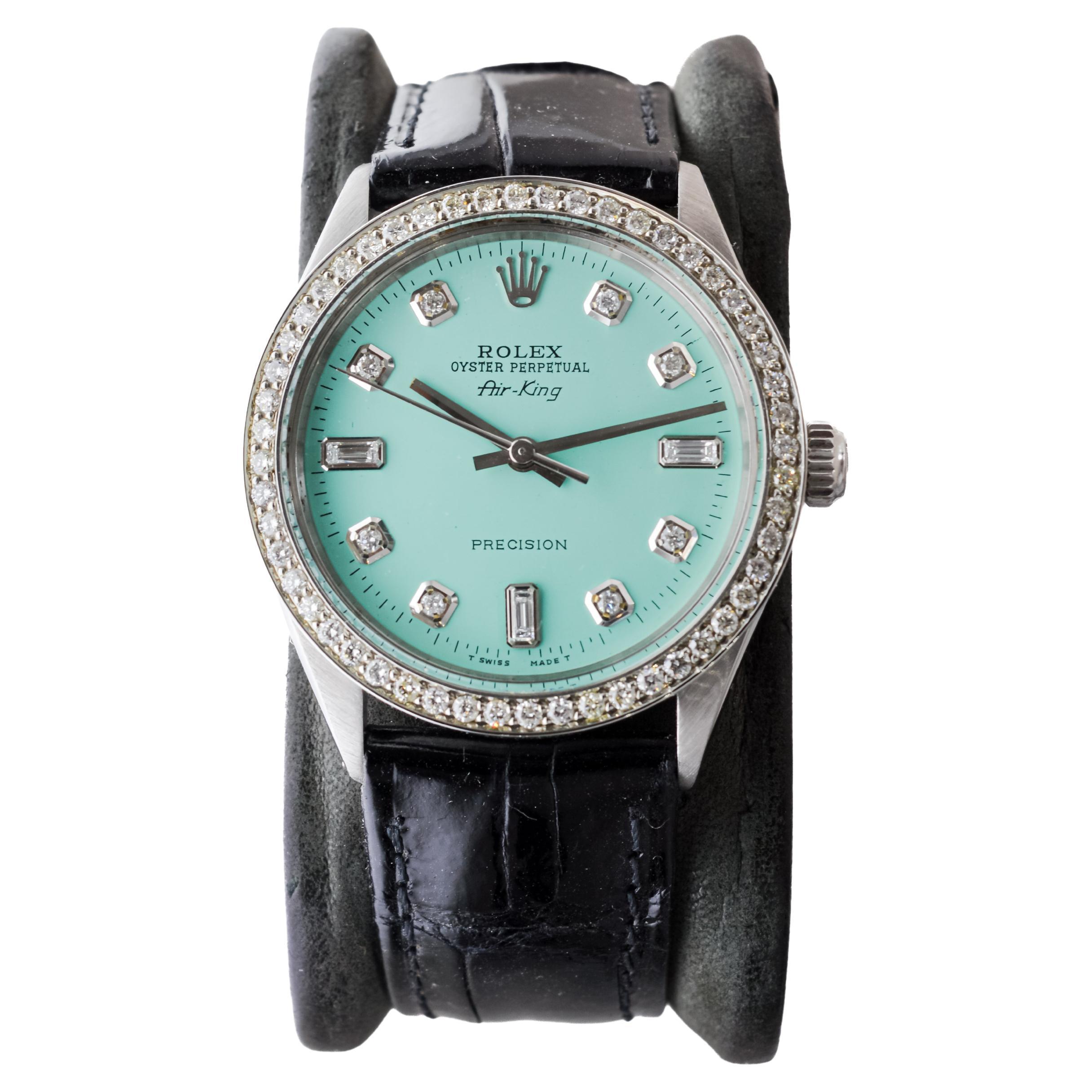 Rolex Air King avec cadran bleu personnalisé et lunette en diamant, années 1970