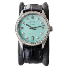 Rolex Air King avec cadran bleu personnalisé et lunette en diamant, années 1970