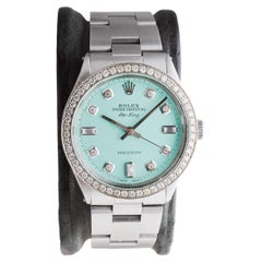 Rolex Air King avec cadran bleu personnalisé et lunette en diamant, années 1970