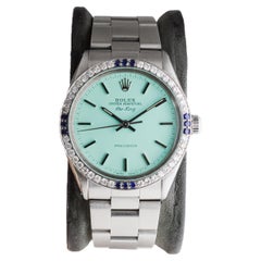 Rolex Steel Air-King avec cadran bleu personnalisé et lunette à diamants circa 1970's
