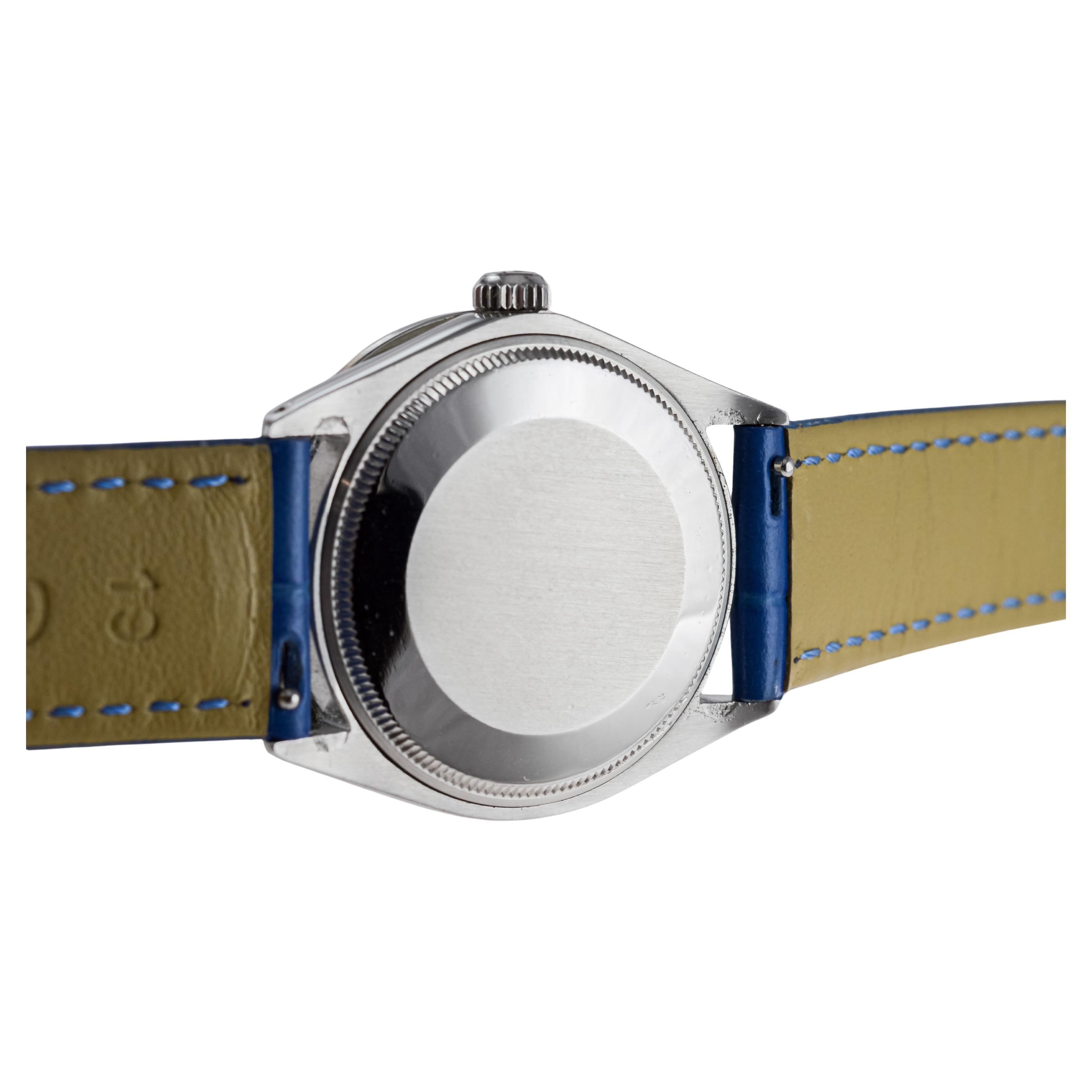 Rolex Air King de acero con esfera personalizada de diamantes azules y bisel de diamantes ca 1970's en venta 9