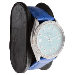 Rolex Steel Air King With Custom Blue Diamond Dial and Diamond Bezel ca 1970's