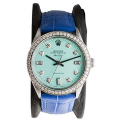 Rolex Stahl Air King mit maßgefertigtem blauem Diamant-Zifferblatt und Diamant-Lünette ca. 1970er Jahre