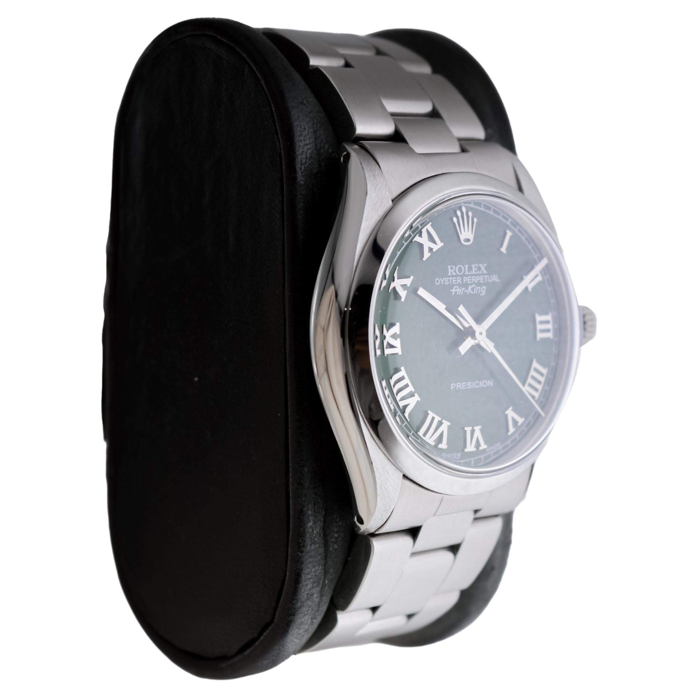 FACTORY / HOUSE: Rolex Watch Company
STYLE / REFERENCE: Air-King / Reference 5500 / 1002
METAL / MATERIAL: Stainless Steel
CIRCA / YEAR: 1970's
DIMENSIONS / SIZE: 39mm Length X 34mm Diameter
MOVEMENT / CALIBER: Perpetual Winding / 26 Jewels /