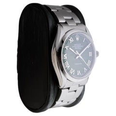 Rolex Steel Air King With Custom Dark Green Dial and Solid Link Bracelet 1970's