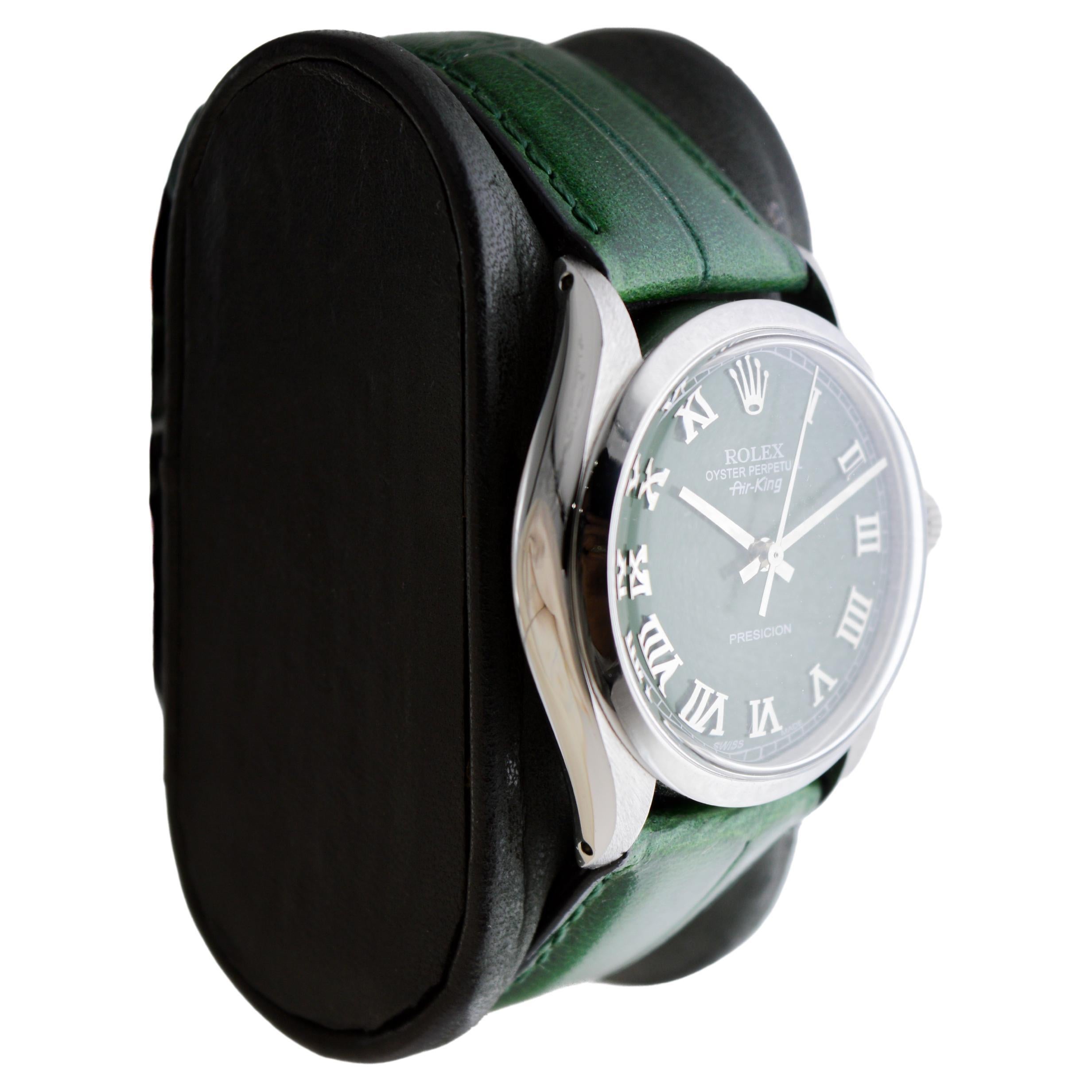FACTORY / HOUSE: Rolex Watch Company
STYLE / REFERENCE: Air-King / Reference 5500 / 1002
METAL / MATERIAL: Stainless Steel
CIRCA / YEAR: 1970's
DIMENSIONS / SIZE: 39mm Length X 34mm Diameter
MOVEMENT / CALIBER: Perpetual Winding / 26 Jewels /
