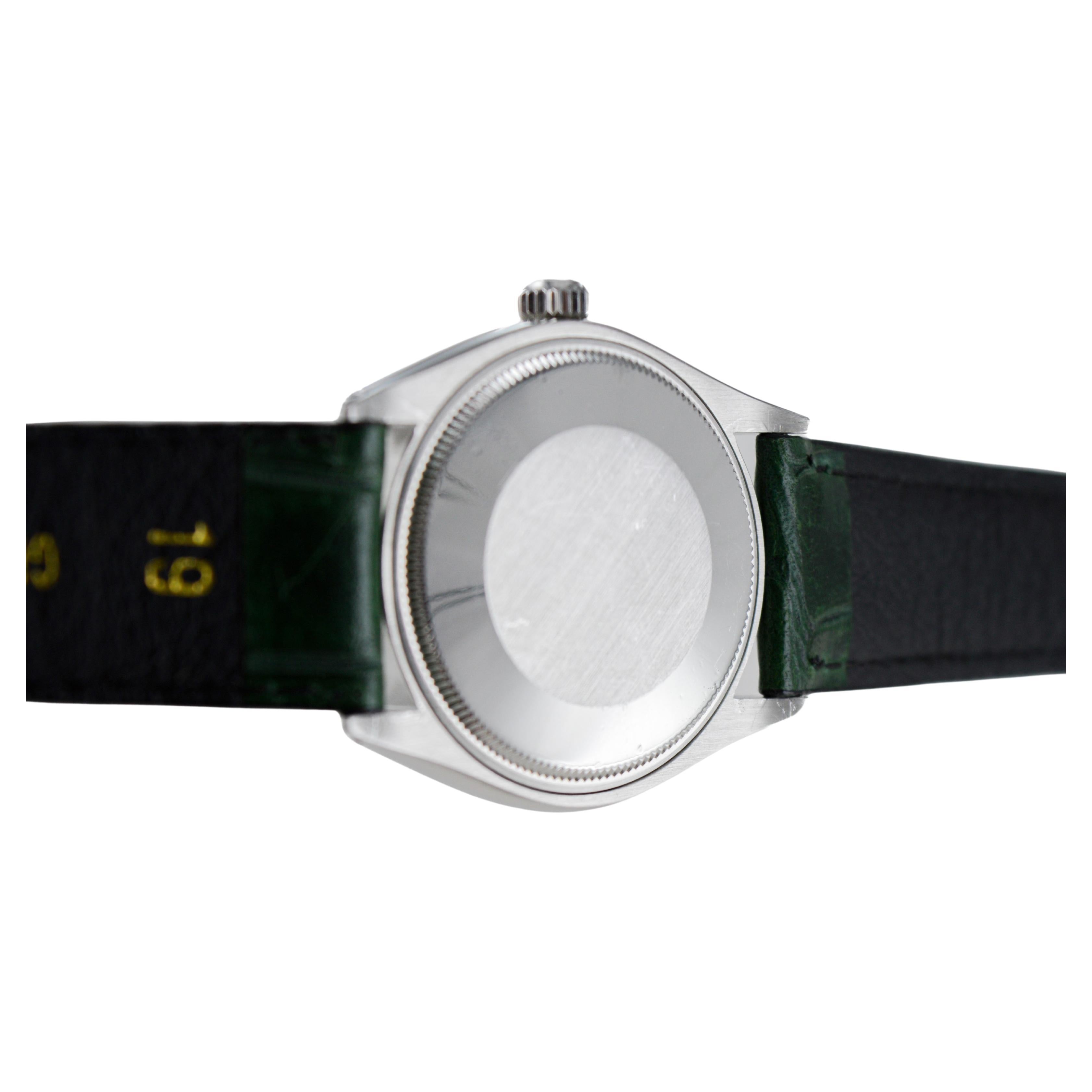 Rolex Steel Air King With Custom Dark Green Dial circa, 1970's In Excellent Condition For Sale In Long Beach, CA