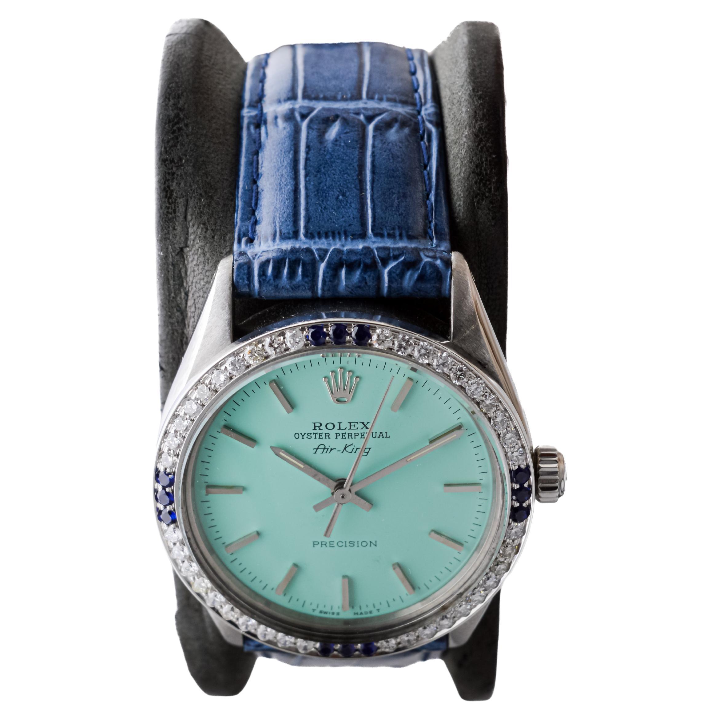 Rolex Steel Air-King avec cadran personnalisé et lunette à diamants personnalisée circa 1970's Excellent état - En vente à Long Beach, CA